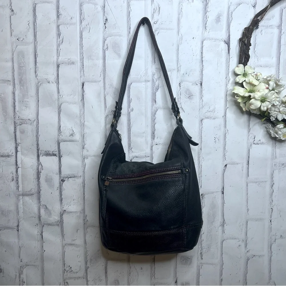 The Sak sequoia black gray leather hobo shoulder bag purse - Picture 1 of 10